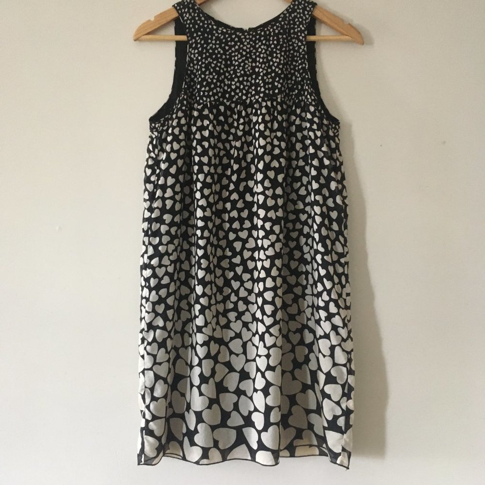 Anna Sui Mini Dress Women Black White Sz S RN#8212149 Cascading Hearts Print